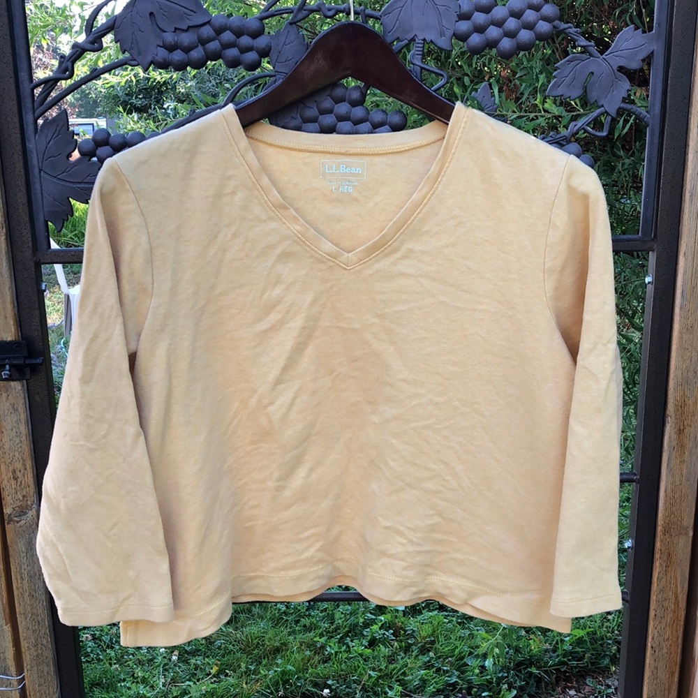 L.L.Bean golden yellow quarter sleeve crop side L